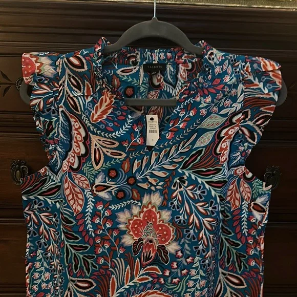 Talbots Floral Blue and Red Women's Top - Picture 2 of 6
